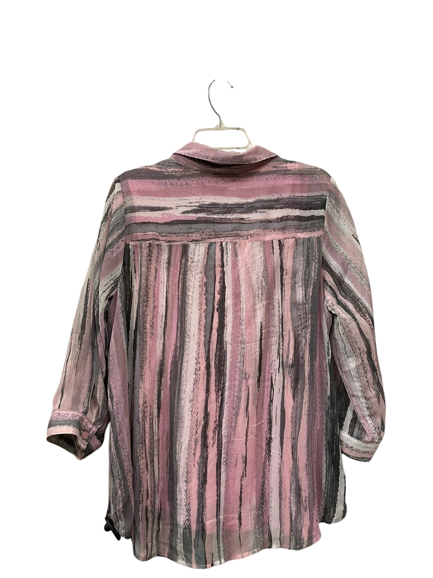 Top Long Sleeve By Belle By Kim Gravel In Grey & Pink, Size: L