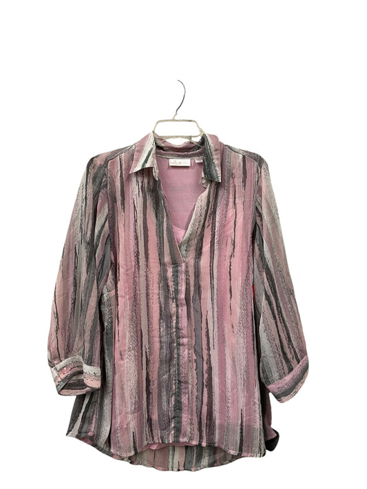 Top Long Sleeve By Belle By Kim Gravel In Grey & Pink, Size: L