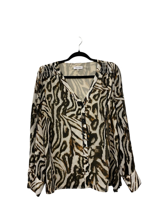 Top Long Sleeve By Calvin Klein In Animal Print, Size: L