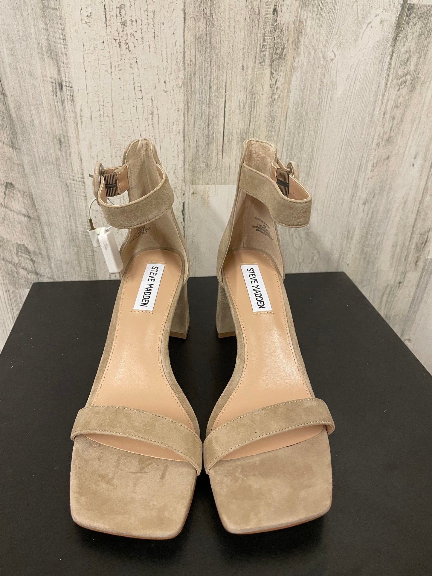 Tan Sandals Heels Block Steve Madden, Size 8.5