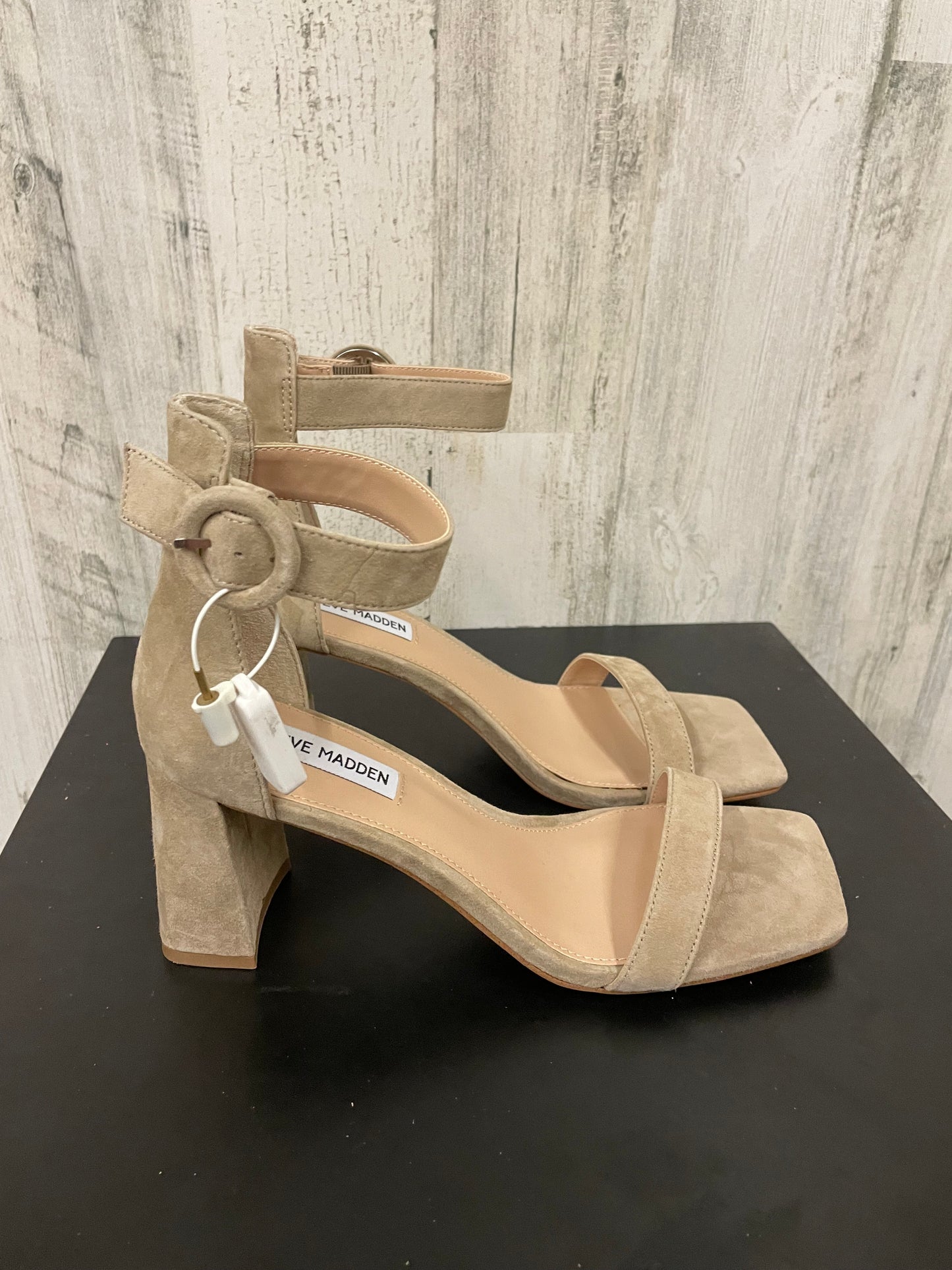 Tan Sandals Heels Block Steve Madden, Size 8.5