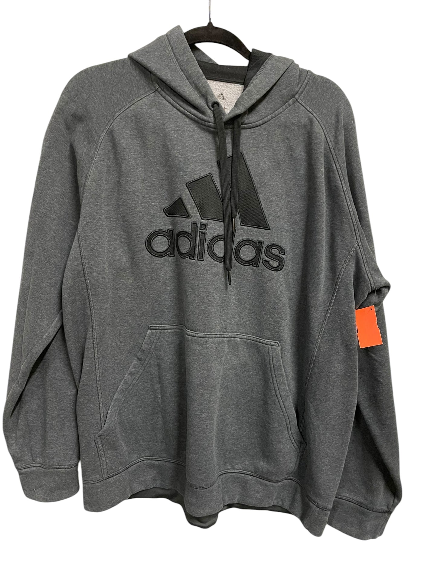 Athletic Sweatshirt Hoodie By Adidas In Grey, Size: L