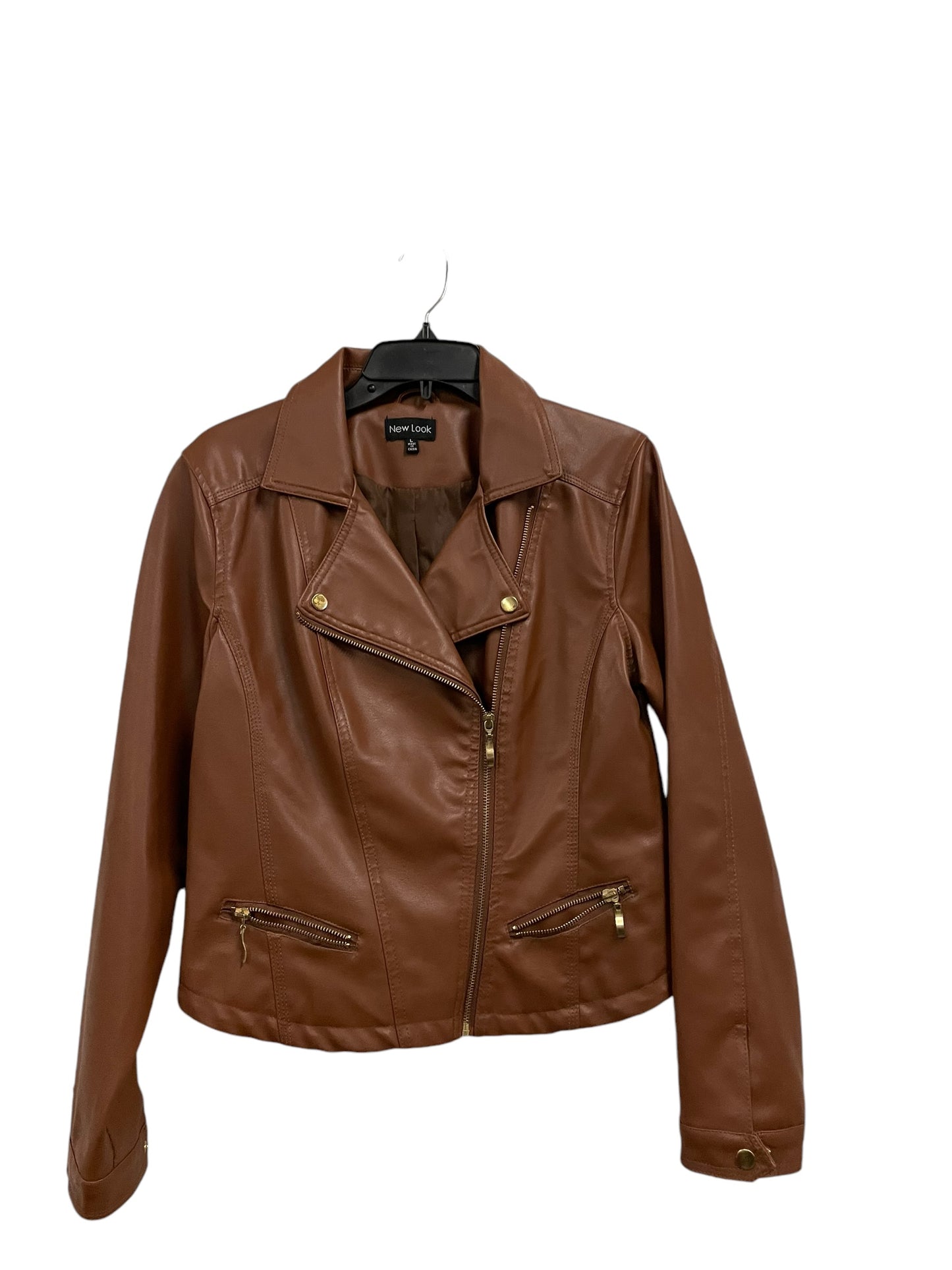 Jacket Moto Leather By New Look In Brown, Size: L