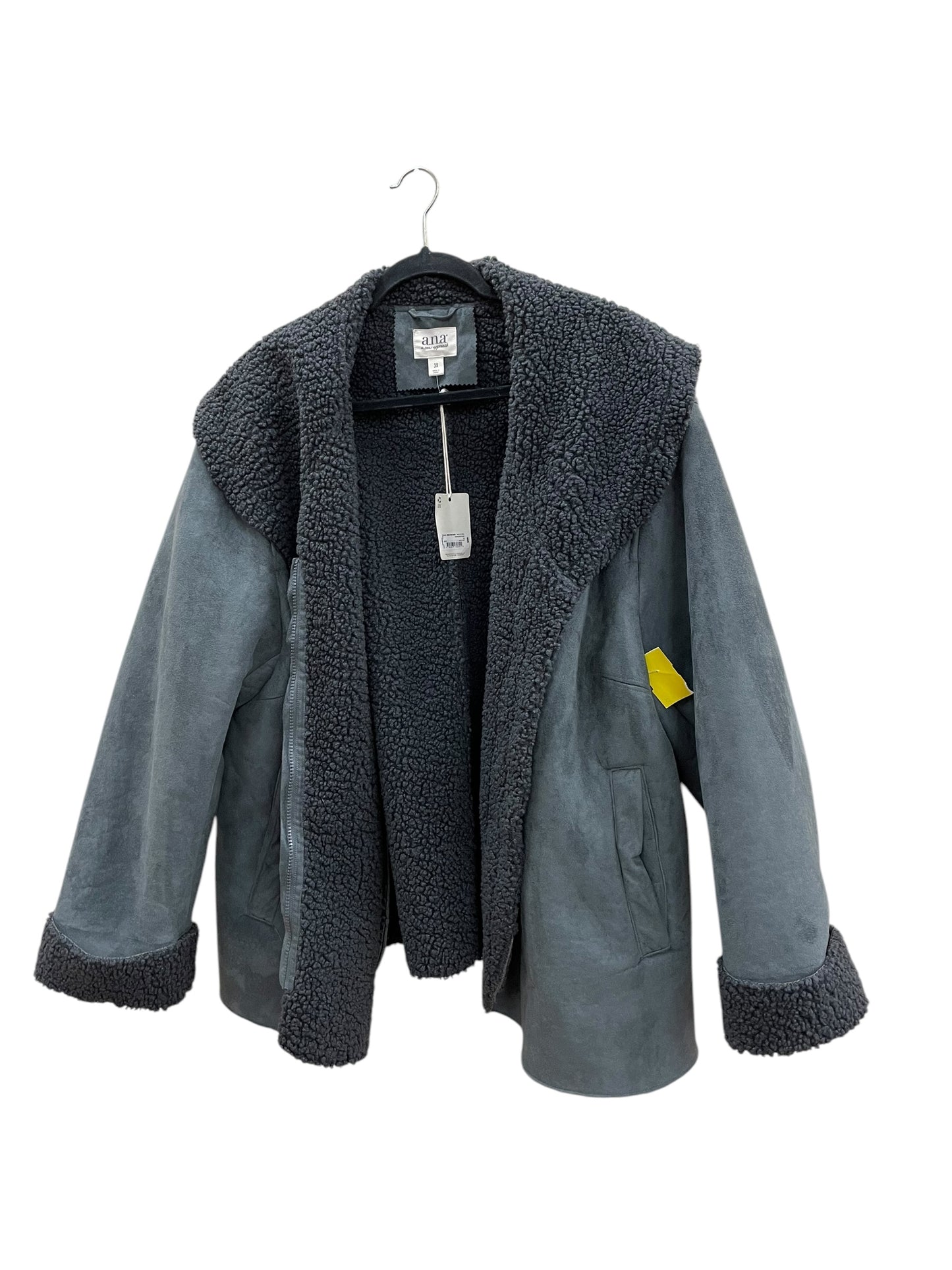 Coat Faux Fur & Sherpa By Ana In Grey, Size: 3x