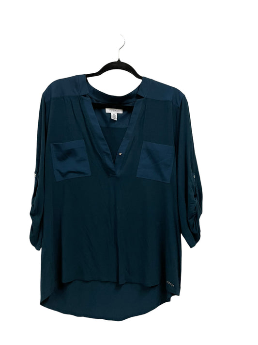 Top Long Sleeve By Calvin Klein In Teal, Size: L