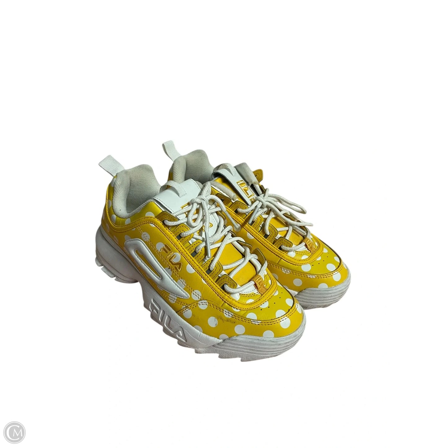 Shoes Athletic By Fila In White & Yellow, Size: 9