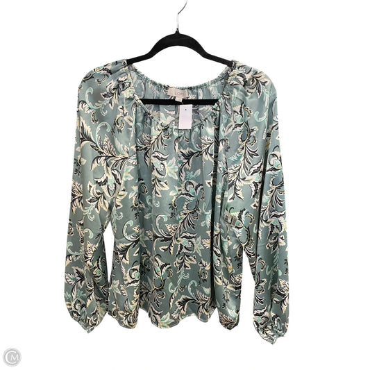 Top Long Sleeve By Loft In Green & White, Size: L