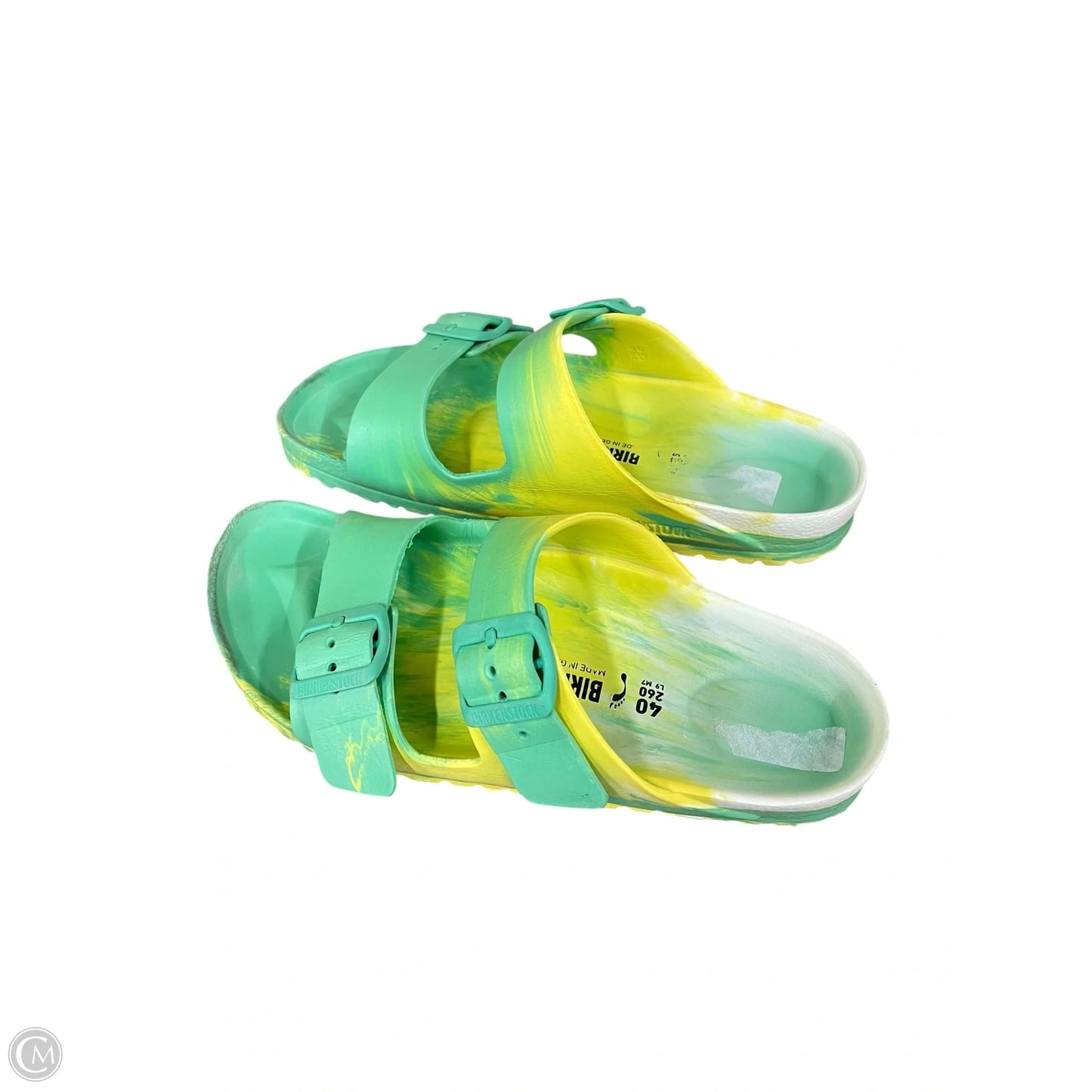 Shoes Flats By Birkenstock In Green & Yellow, Size: 9.5